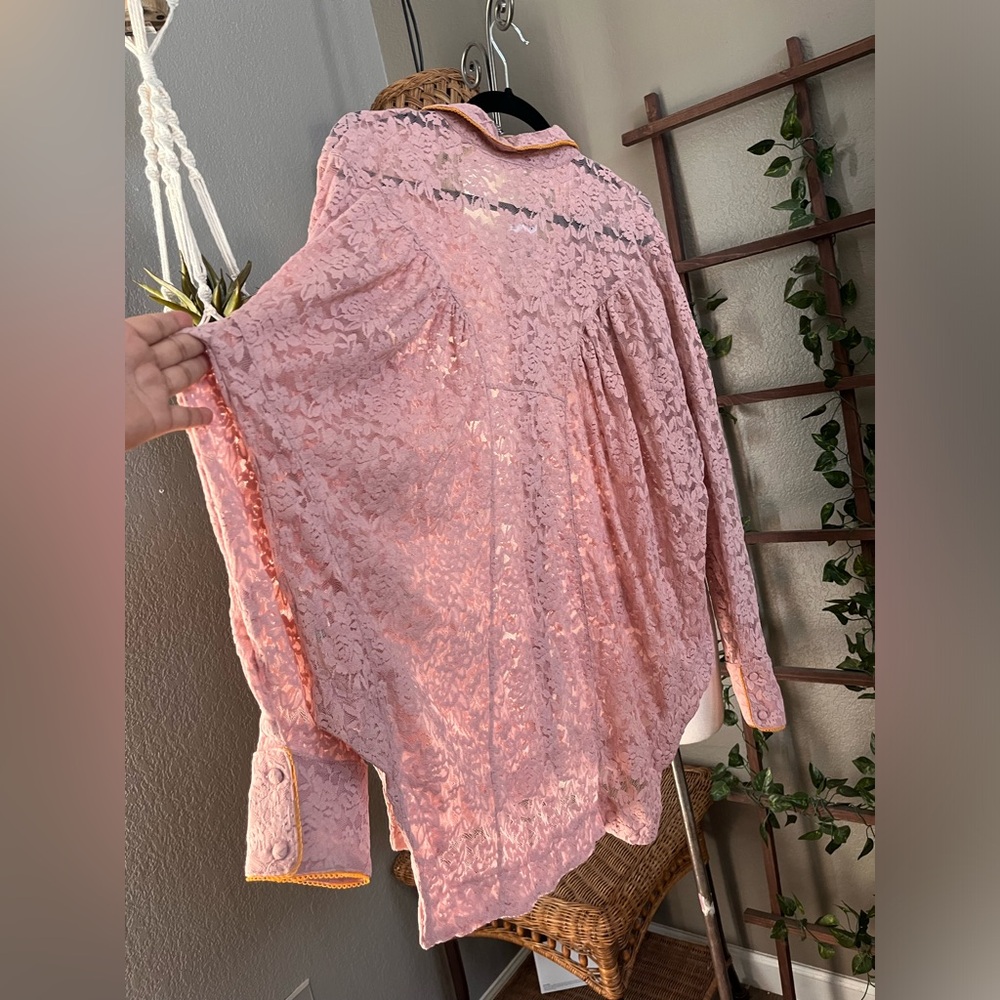 ▪️Free People Intimately Free All Day Floral Lace House Shirt Pink  M - Picture 16 of 16